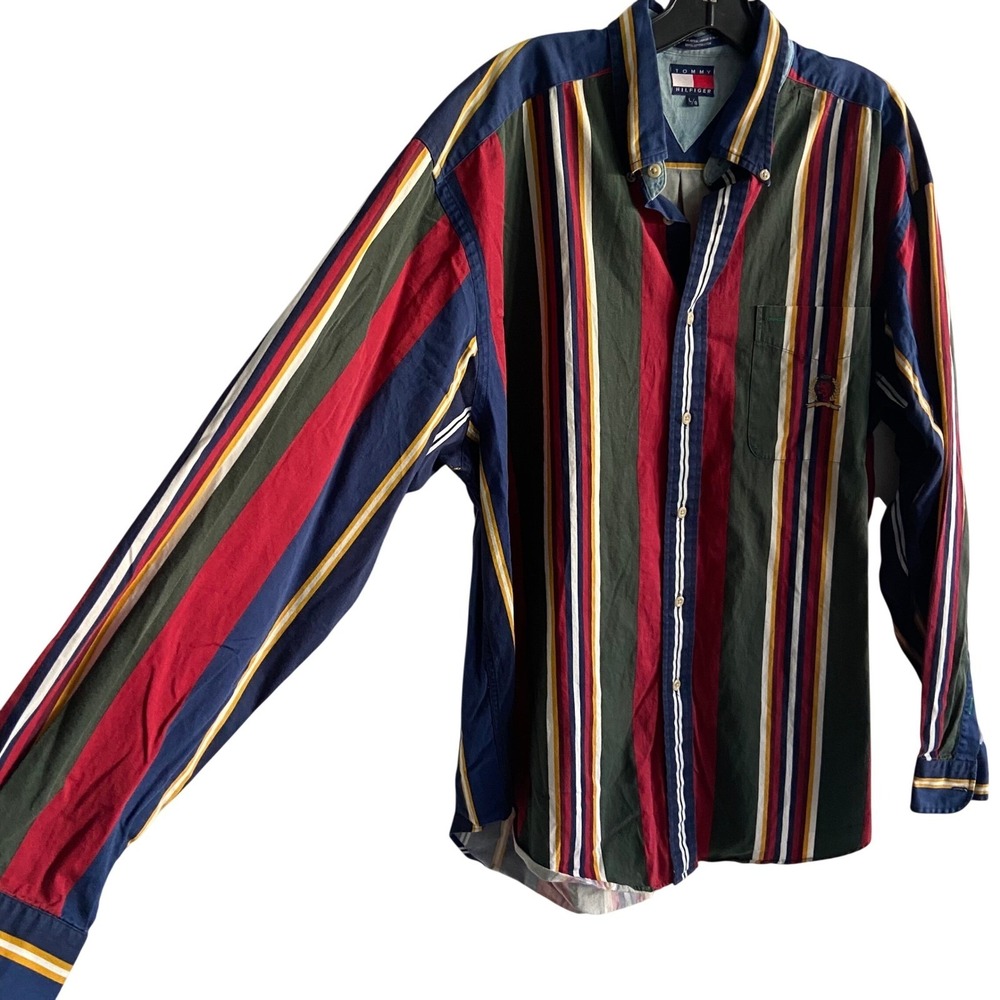 Tommy Hilfiger Mens Large Multi Color Vertical Stripe Button Down Shirt Vintage - Picture 7 of 7